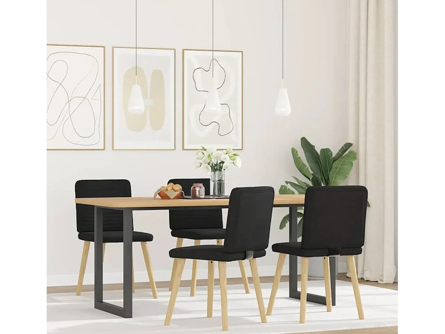 Juego de 4 sillas de comedor de tela negra