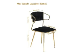 Juego de 2 sillas de comedor - Sillones con respaldo y estructura de metal - Terciopelo - Negro