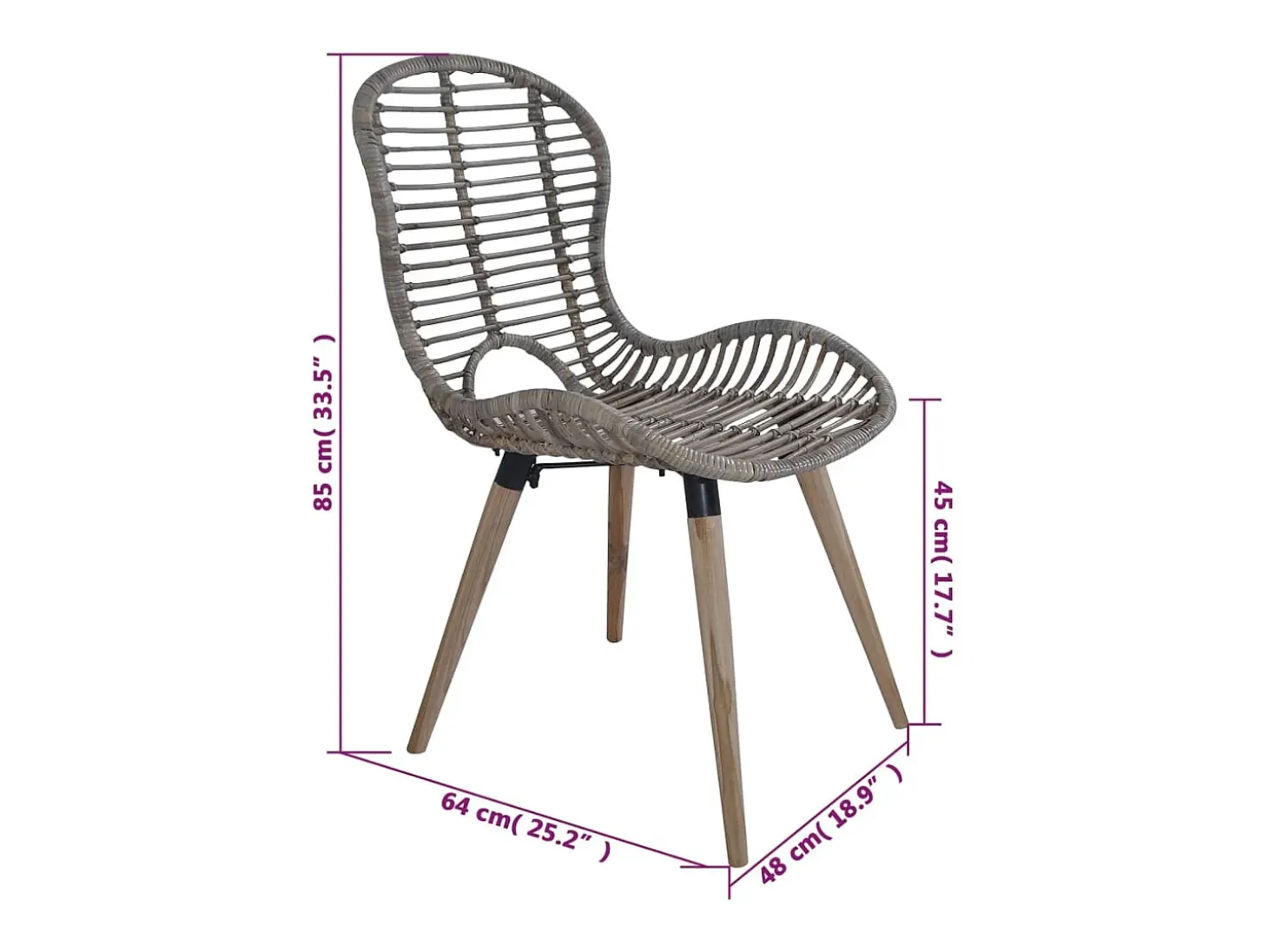 Juego de 4 sillas de comedor de ratán natural marrón