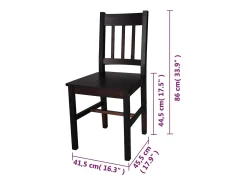 Juego de 6 sillas de comedor de madera de pino marrón oscuro