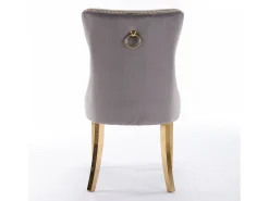 Juego de 2 sillas de comedor - Sillas con respaldo acolchado y patas de acero inoxidable dorado - con ribete tachonado - terciopelo gris