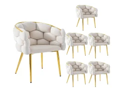 Juego de 6 sillas de comedor con reposabrazos, sillas de maquillaje - 62 x 46 x 74 cm - Patas de hierro dorado y terciopelo - Beige