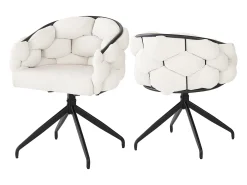 Juego de 2 sillas de comedor giratorias con respaldo y estructura de metal negro - terciopelo beige