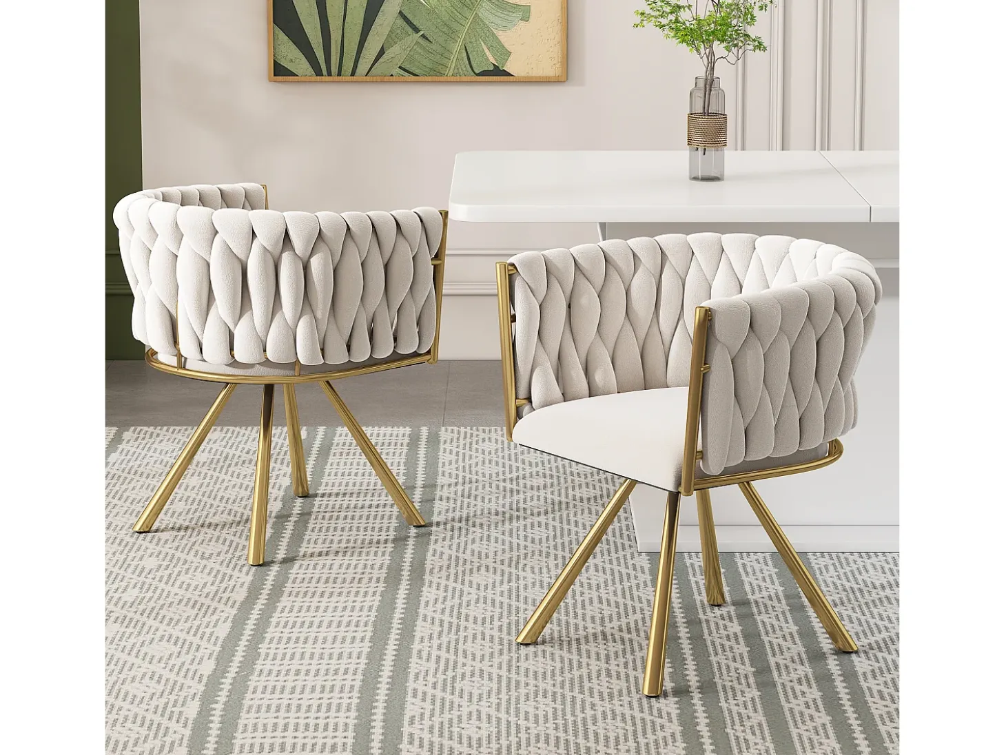 Juego de 4 sillas de comedor giratorias con reposabrazos - 59 x 54 x 72 cm - Terciopelo - Beige + Oro