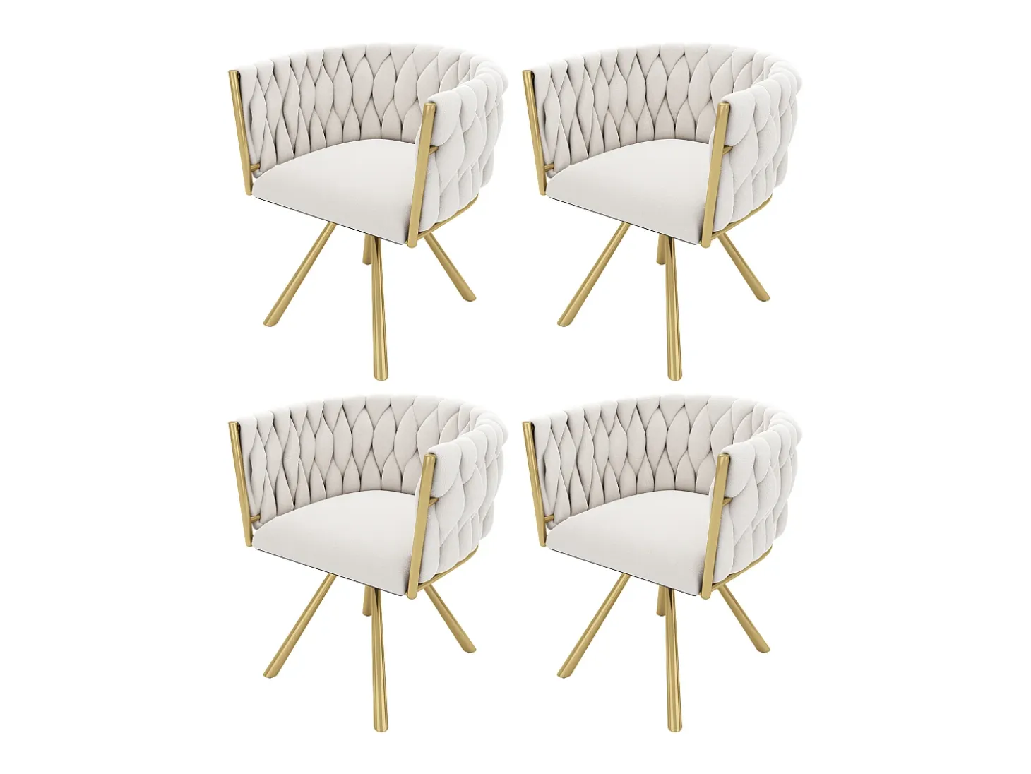Juego de 4 sillas de comedor giratorias con reposabrazos - 59 x 54 x 72 cm - Terciopelo - Beige + Oro