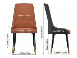 Juego de 2 sillas de comedor modernas sillón escandinavo silla de cocina cómoda en cuero 45.5x45x82cm - Naranja