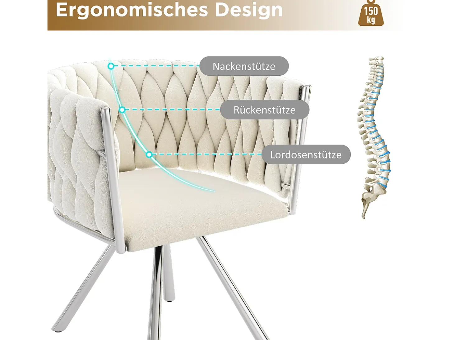 Juego de 6 sillas de comedor de terciopelo, sillas giratorias de lujo para salón y dormitorio, con patas de metal (62 x 60 x 57 cm)