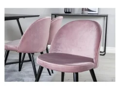 Juego de 2 sillas de comedor de terciopelo negro y rosa polvoriento con patas de metal recubiertas de polvo