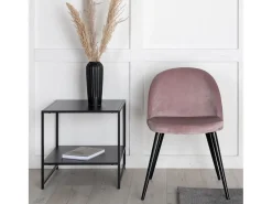 Juego de 2 sillas de comedor de terciopelo negro y rosa polvoriento con patas de metal recubiertas de polvo