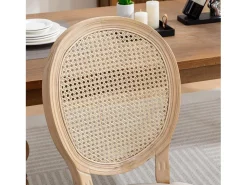 Juego de 2 sillas de comedor – Estructura de madera maciza – Asientos de lino – Beige
