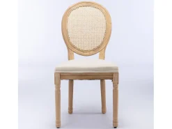 Juego de 2 sillas de comedor – Estructura de madera maciza – Asientos de lino – Beige