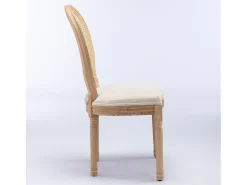 Juego de 2 sillas de comedor – Estructura de madera maciza – Asientos de lino – Beige
