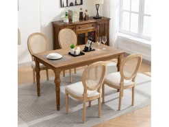Juego de 2 sillas de comedor – Estructura de madera maciza – Asientos de lino – Beige