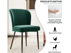 Juego de 4 sillas de comedor de terciopelo - patas de metal - verde