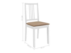 Juego de 2 sillas de comedor con cojines de madera maciza blanca