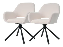 Juego de 2 sillas de comedor giratorias tapizadas en tela sherpa - 60 x 60 x 80 cm - con reposabrazos - blancas