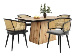 Juego de 4 sillas de comedor de terciopelo y metal con respaldo de ratán – gris