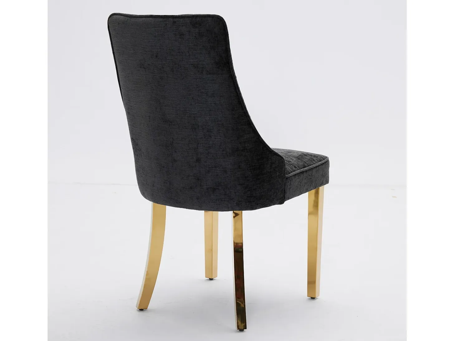 Juego de 2 sillas de comedor - Sillas con patas de acero inoxidable galvanizado en oro y respaldos acolchados - chenilla negra