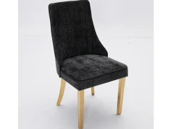 Juego de 2 sillas de comedor - Sillas con patas de acero inoxidable galvanizado en oro y respaldos acolchados - chenilla negra