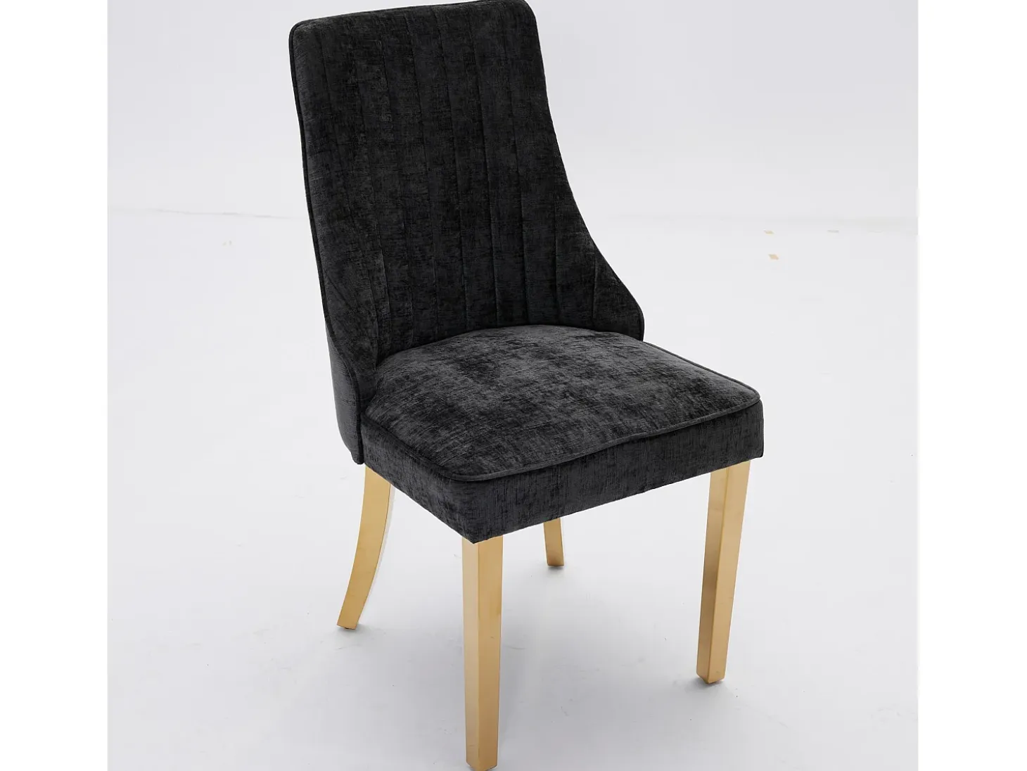 Juego de 2 sillas de comedor - Sillas con patas de acero inoxidable galvanizado en oro y respaldos acolchados - chenilla negra