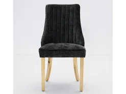 Juego de 2 sillas de comedor - Sillas con patas de acero inoxidable galvanizado en oro y respaldos acolchados - chenilla negra