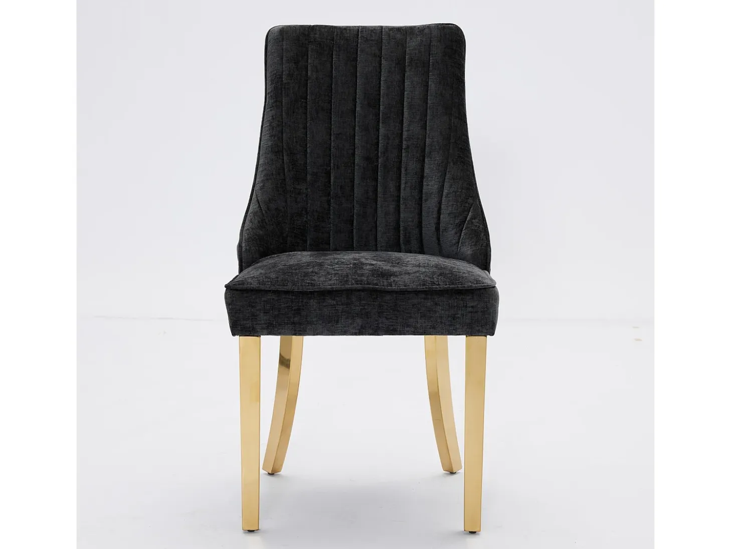Juego de 2 sillas de comedor - Sillas con patas de acero inoxidable galvanizado en oro y respaldos acolchados - chenilla negra