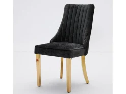 Juego de 2 sillas de comedor - Sillas con patas de acero inoxidable galvanizado en oro y respaldos acolchados - chenilla negra
