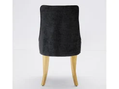 Juego de 2 sillas de comedor - Sillas con patas de acero inoxidable galvanizado en oro y respaldos acolchados - chenilla negra