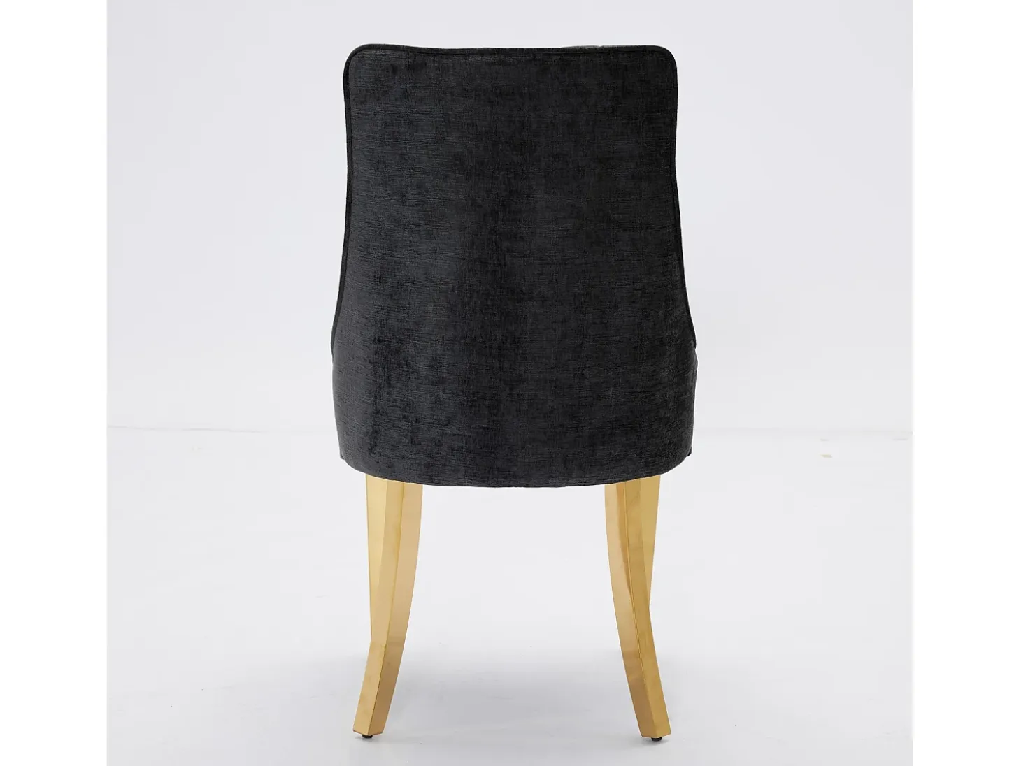 Juego de 2 sillas de comedor - Sillas con patas de acero inoxidable galvanizado en oro y respaldos acolchados - chenilla negra