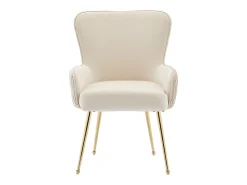 Juego de 2 sillas de comedor de terciopelo - con reposabrazos y patas de metal dorado - beige
