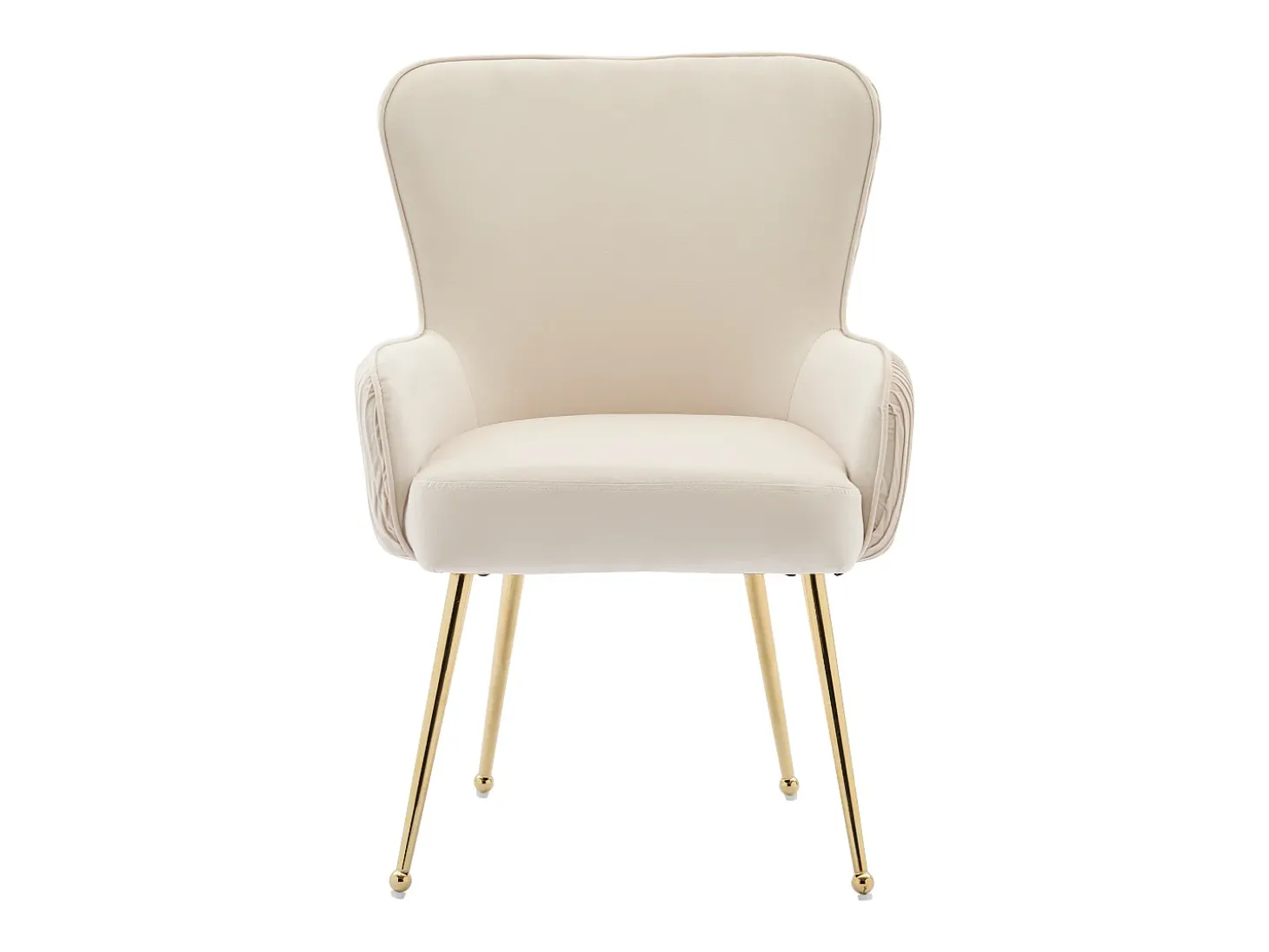 Juego de 2 sillas de comedor de terciopelo - con reposabrazos y patas de metal dorado - beige
