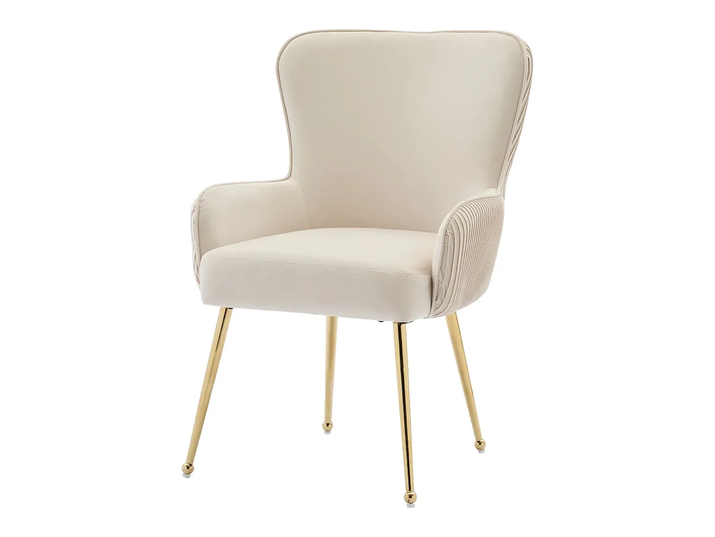 Juego de 2 sillas de comedor de terciopelo - con reposabrazos y patas de metal dorado - beige