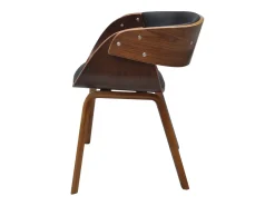 Juego de 4 sillas de comedor de madera curvada marrón y piel sintética.