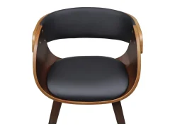 Juego de 4 sillas de comedor de madera curvada marrón y piel sintética.
