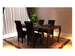 Juego de 4 sillas de comedor de piel sintética marrón