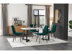 Juego de 4 sillas de comedor de diseño, terciopelo sarga, respaldo alto, estructura de metal, patas de metal, verde oscuro (45 x 40 x 86 cm)
