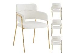 Juego de 4 sillas de comedor con respaldo y reposabrazos - 52 x 54 x 77 cm - Patas de terciopelo y oro - Beige