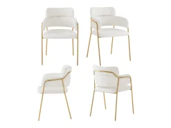 Juego de 4 sillas de comedor con respaldo y reposabrazos - 52 x 54 x 77 cm - Patas de terciopelo y oro - Beige