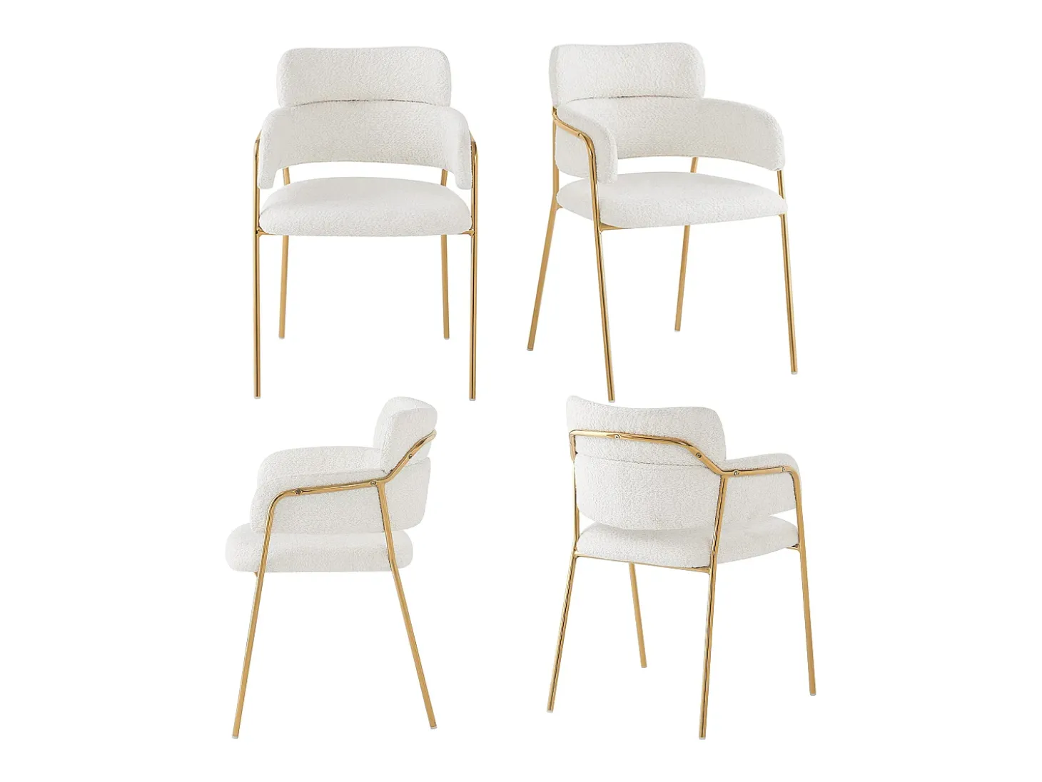 Juego de 4 sillas de comedor con respaldo y reposabrazos - 52 x 54 x 77 cm - Patas de terciopelo y oro - Beige