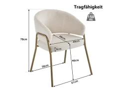 Juego de 4 sillas de comedor blancas, modernas, de terciopelo de cordero, patas doradas