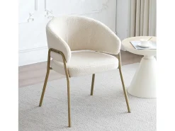 Juego de 4 sillas de comedor blancas, modernas, de terciopelo de cordero, patas doradas