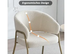 Juego de 4 sillas de comedor blancas, modernas, de terciopelo de cordero, patas doradas