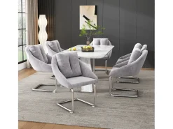 Juego de 4 sillas de comedor de terciopelo con cojín, silla giratoria de lujo para sala de estar y dormitorio, patas curvas, gris (dimensiones no aplicables)