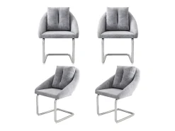 Juego de 4 sillas de comedor de terciopelo con cojín, silla giratoria de lujo para sala de estar y dormitorio, patas curvas, gris (dimensiones no aplicables)