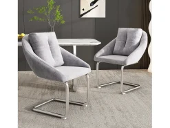 Juego de 4 sillas de comedor de terciopelo con cojín, silla giratoria de lujo para sala de estar y dormitorio, patas curvas, gris (dimensiones no aplicables)