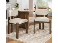 Juego de 6 sillas de comedor de madera maciza - 54 x 54 x 79 cm - Estilo moderno - acabado rizado - beige + marrón