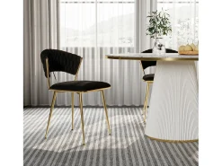 Juego de 2 sillas de comedor, sillas de comedor de terciopelo bañadas en oro, diseño ergonómico, color negro