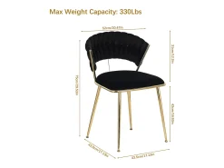 Juego de 2 sillas de comedor, sillas de comedor de terciopelo bañadas en oro, diseño ergonómico, color negro