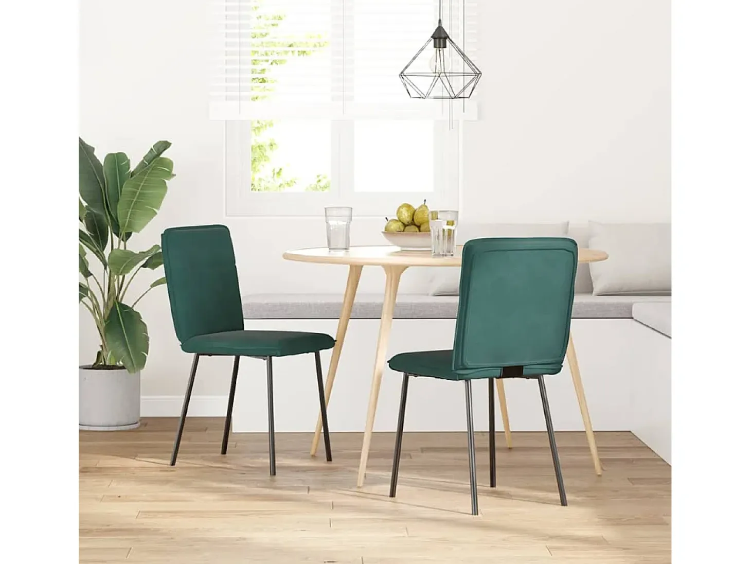 Juego de 2 sillas de comedor de terciopelo verde oscuro