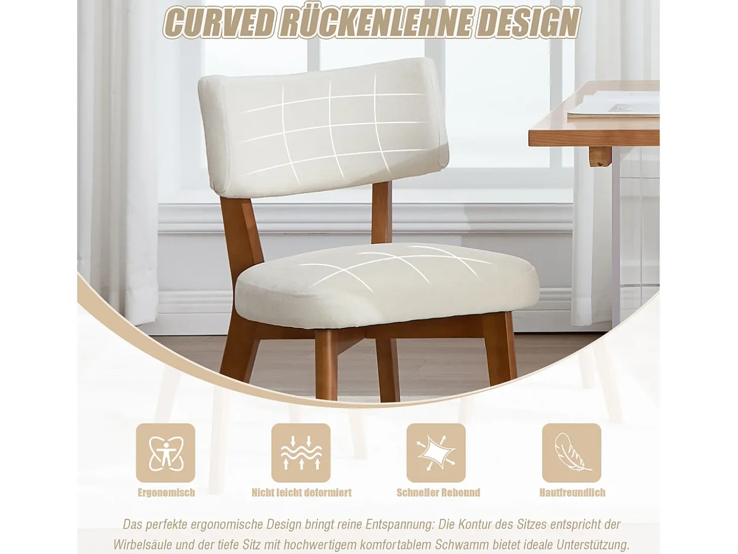 Juego de 2 sillas de madera - cojín beige - elegantes y cómodas - perfectas para comedor o cocina